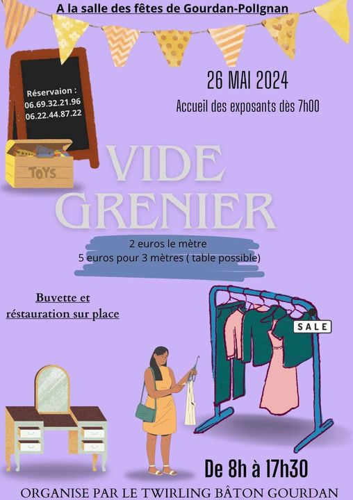 Vide grenier le 26 mai à la salle des fêtes de Gourdan-Polignan