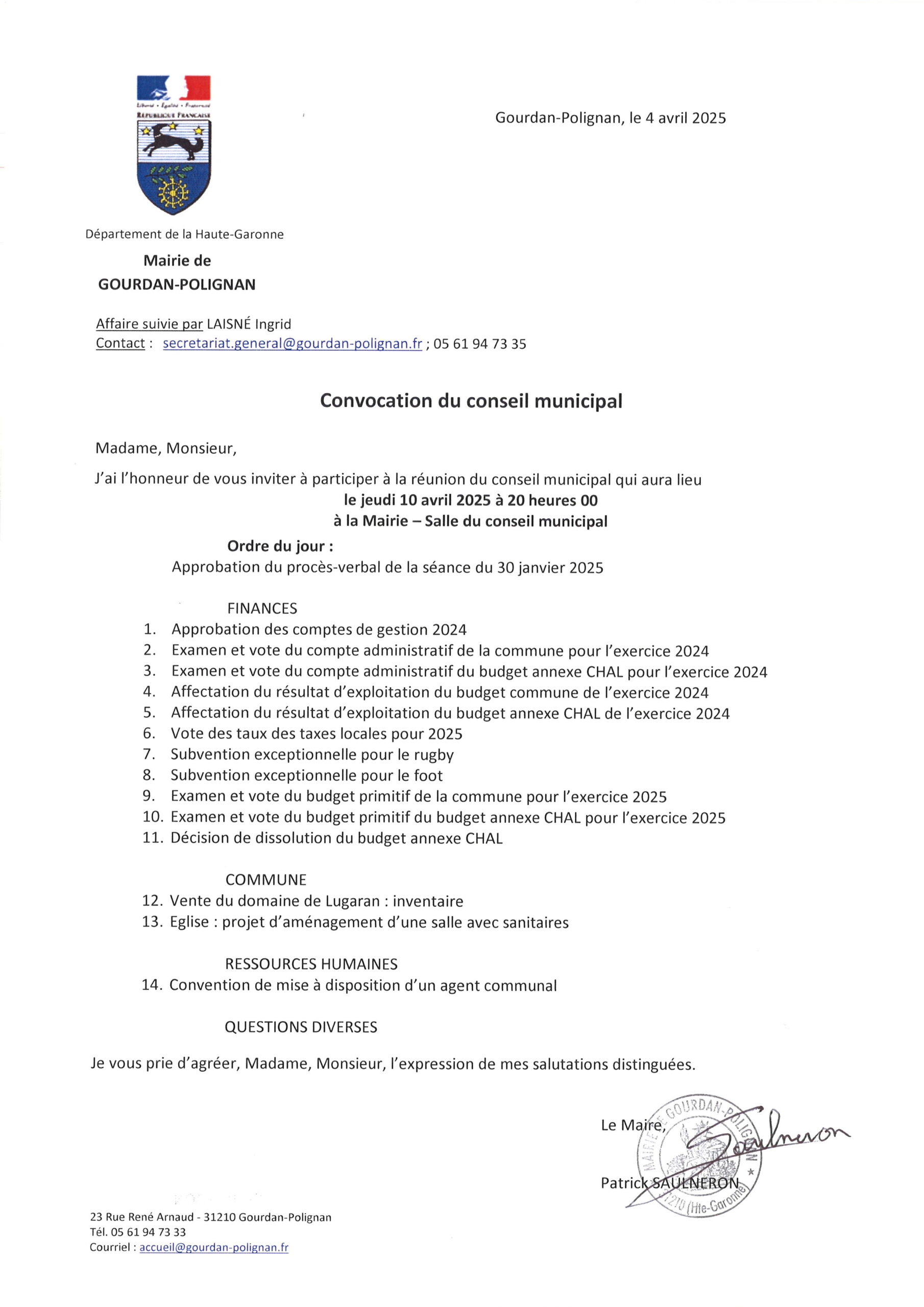 Prochain conseil municipal : le 10 avril 2025