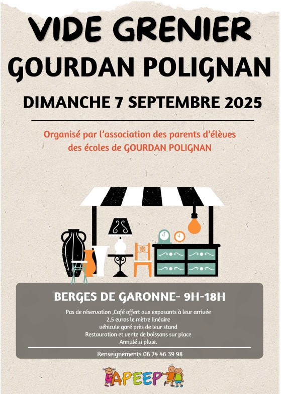 Vide grenier de l’APEEP de Gourdan-Polignan le 7 septembre 2025
