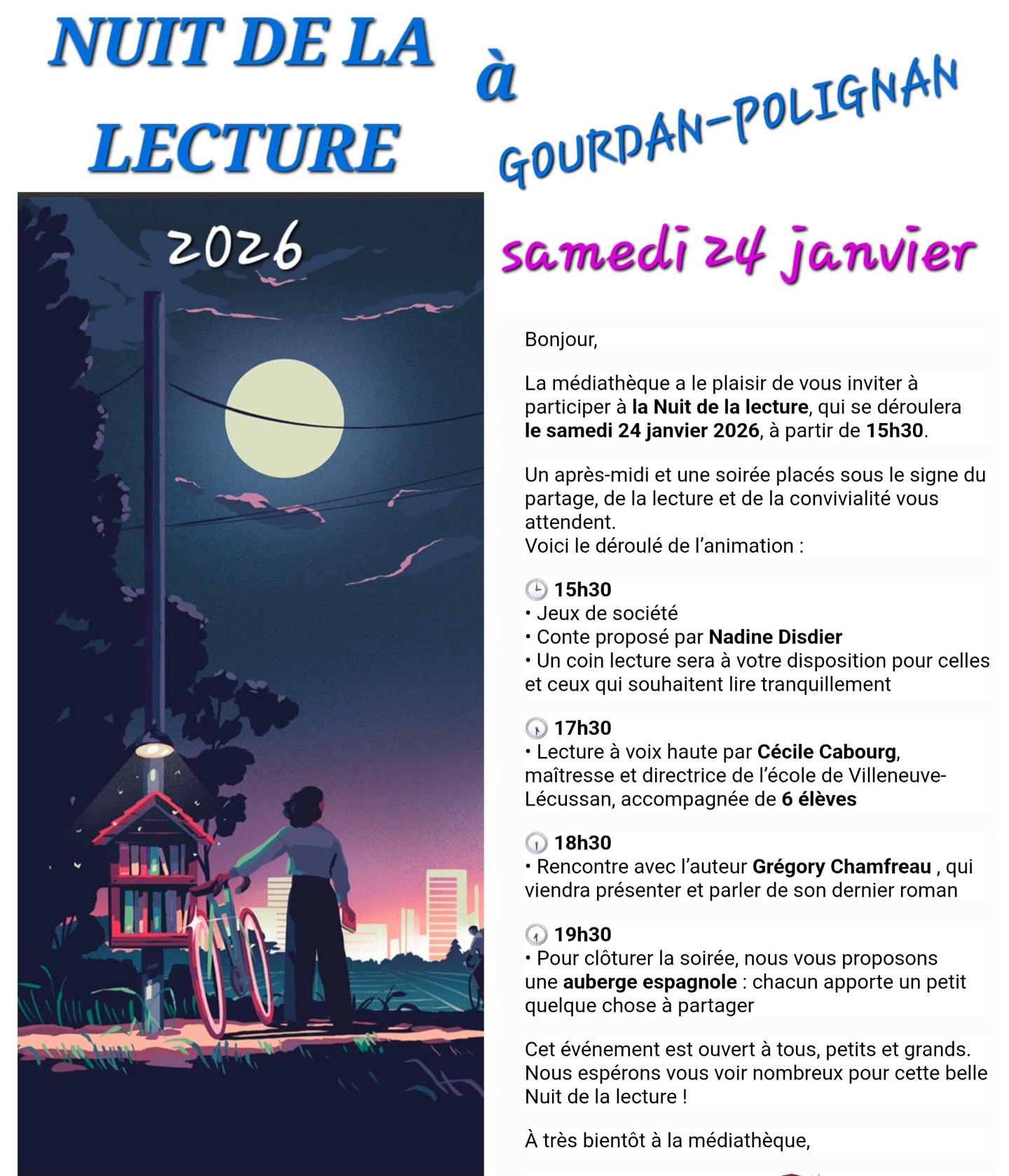 Nuit de la lecture le 24 janvier 2026