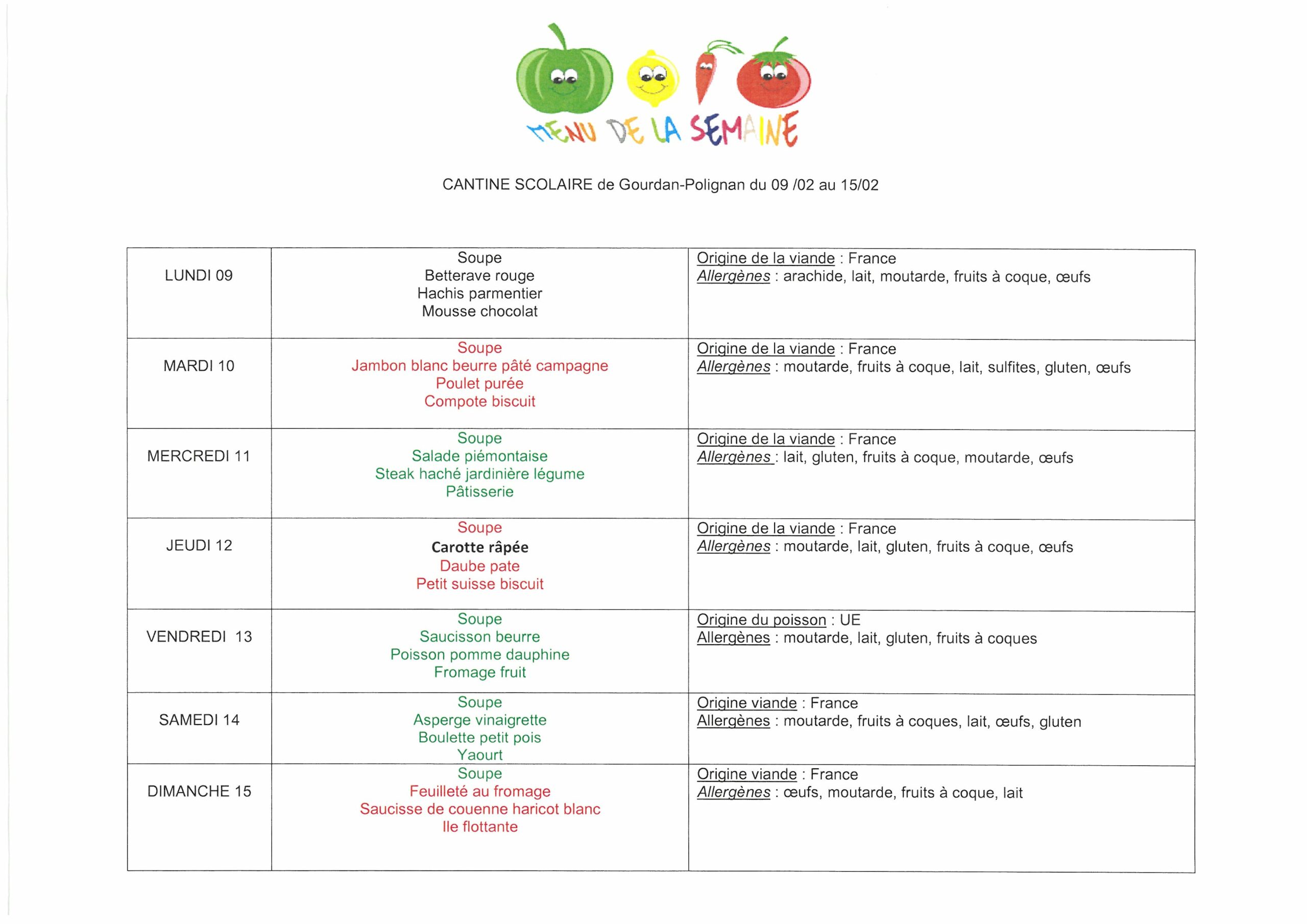 Menus du 090226 au 150226