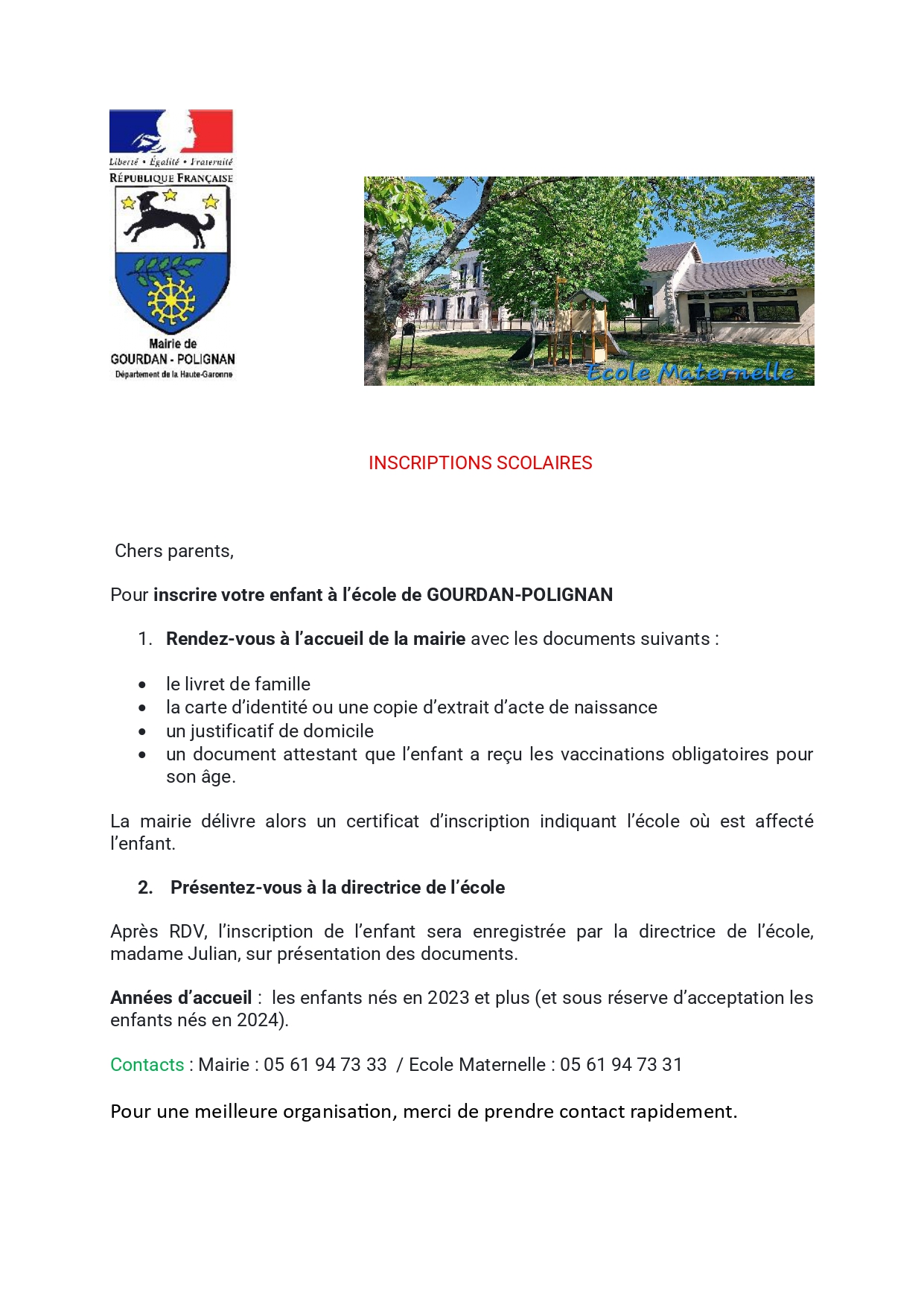 Rentrée scolaire 2026-2027