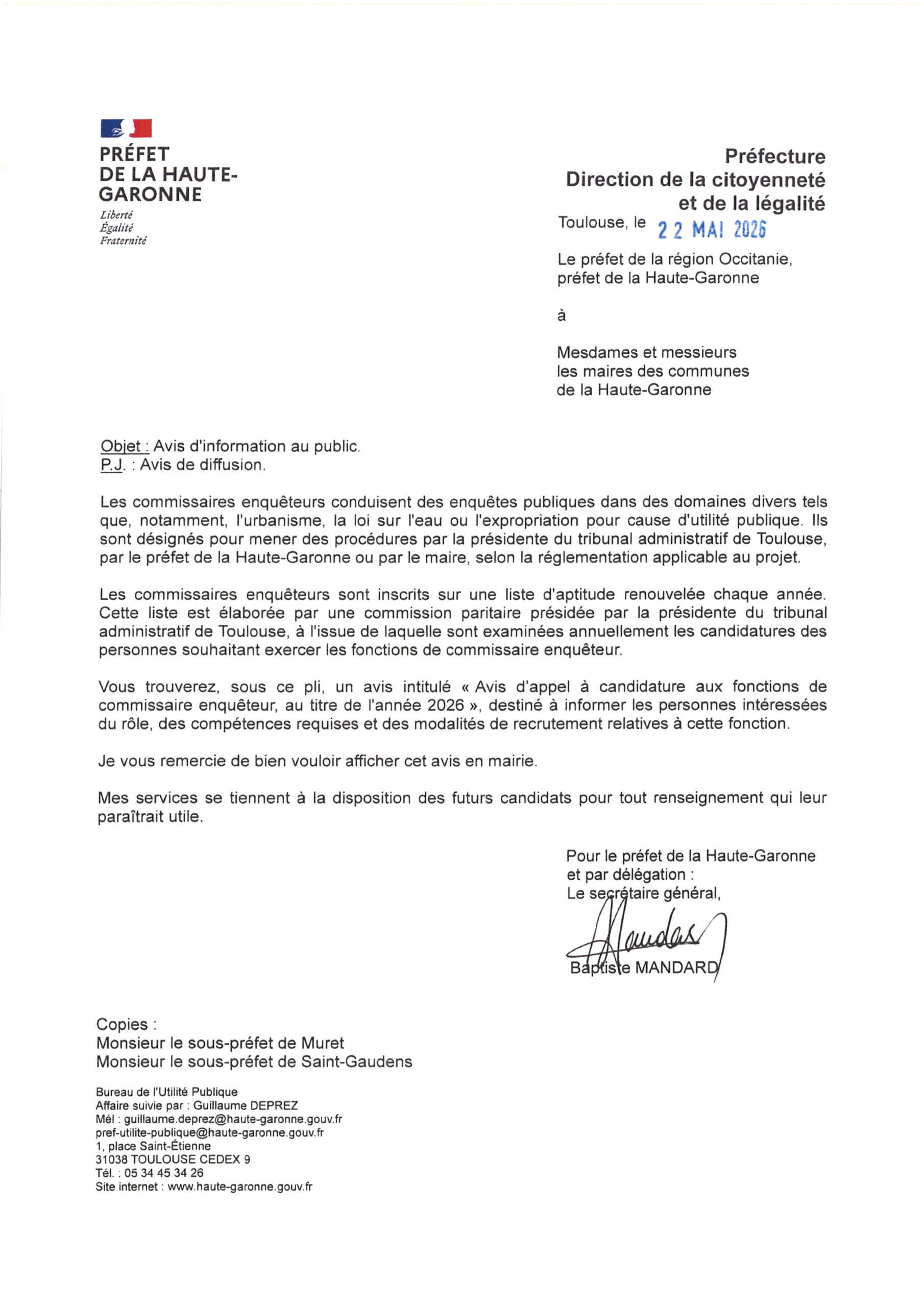Appel à candidature commissaires enquêteurs