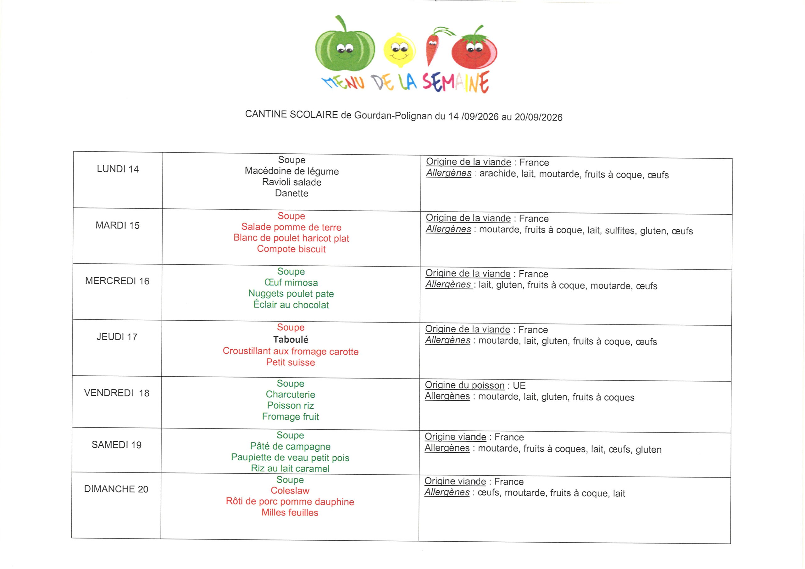 Menus du 140926 au 200926